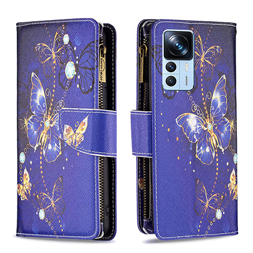 Leather Case Stands Fashionable Pattern Flip Cover Holder B04F for Xiaomi Mi 12T 5G Navy Blue