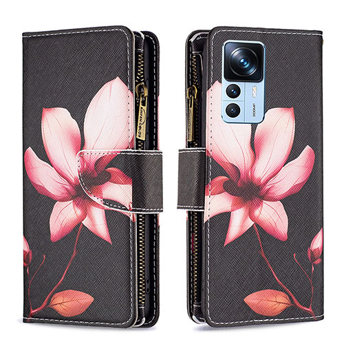 Leather Case Stands Fashionable Pattern Flip Cover Holder B04F for Xiaomi Mi 12T Pro 5G Red