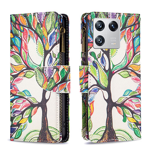 Leather Case Stands Fashionable Pattern Flip Cover Holder B04F for Xiaomi Mi 13 5G Green