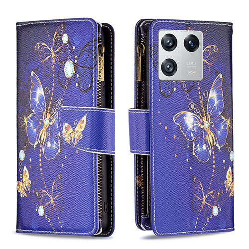 Leather Case Stands Fashionable Pattern Flip Cover Holder B04F for Xiaomi Mi 13 5G Navy Blue