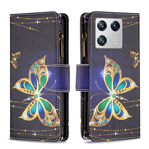 Leather Case Stands Fashionable Pattern Flip Cover Holder B04F for Xiaomi Mi 13 Pro 5G Black
