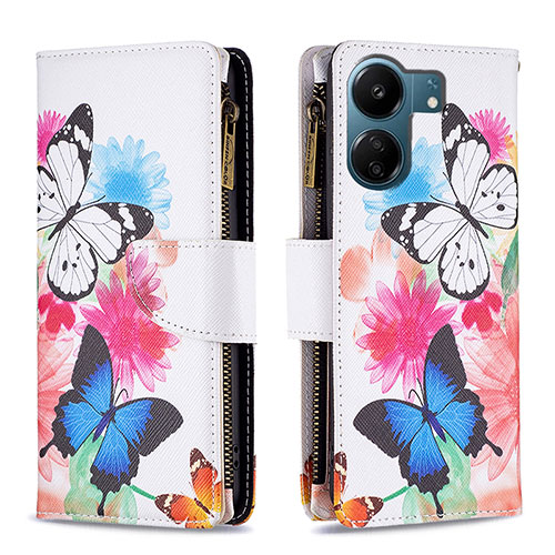 Leather Case Stands Fashionable Pattern Flip Cover Holder B04F for Xiaomi Poco C65 Colorful