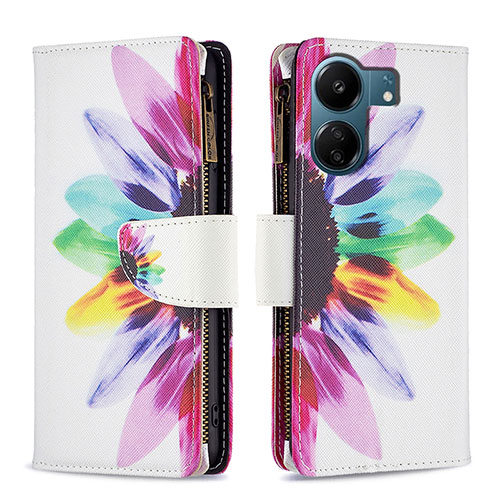 Leather Case Stands Fashionable Pattern Flip Cover Holder B04F for Xiaomi Poco C65 Mixed