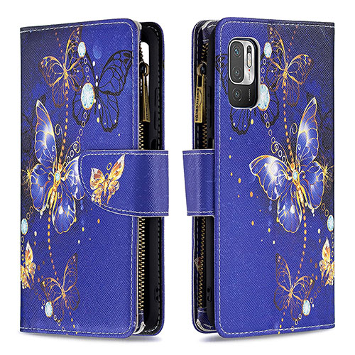 Leather Case Stands Fashionable Pattern Flip Cover Holder B04F for Xiaomi POCO M3 Pro 5G Navy Blue