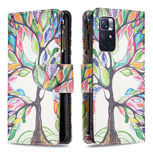 Leather Case Stands Fashionable Pattern Flip Cover Holder B04F for Xiaomi Poco M4 Pro 5G Green