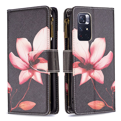 Leather Case Stands Fashionable Pattern Flip Cover Holder B04F for Xiaomi Poco M4 Pro 5G Red