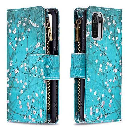 Leather Case Stands Fashionable Pattern Flip Cover Holder B04F for Xiaomi Poco M5S Cyan