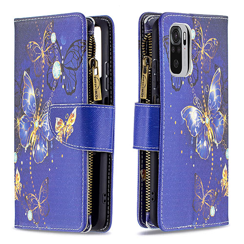 Leather Case Stands Fashionable Pattern Flip Cover Holder B04F for Xiaomi Poco M5S Navy Blue