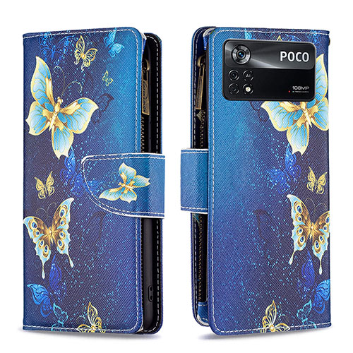 Leather Case Stands Fashionable Pattern Flip Cover Holder B04F for Xiaomi Poco X4 Pro 5G Blue