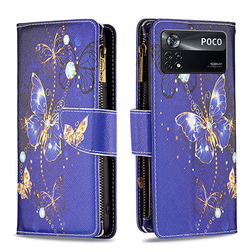 Leather Case Stands Fashionable Pattern Flip Cover Holder B04F for Xiaomi Poco X4 Pro 5G Navy Blue