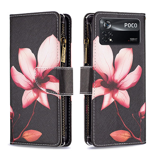 Leather Case Stands Fashionable Pattern Flip Cover Holder B04F for Xiaomi Poco X4 Pro 5G Red