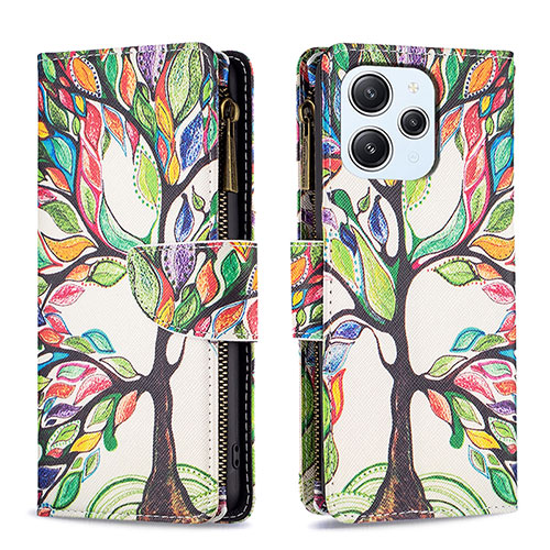 Leather Case Stands Fashionable Pattern Flip Cover Holder B04F for Xiaomi Redmi 12 4G Green