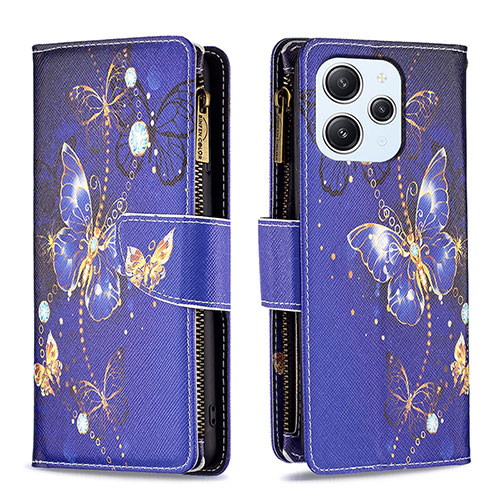 Leather Case Stands Fashionable Pattern Flip Cover Holder B04F for Xiaomi Redmi 12 4G Navy Blue