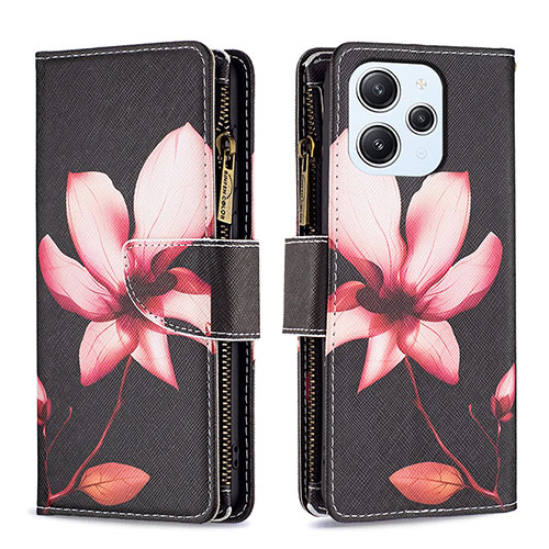 Leather Case Stands Fashionable Pattern Flip Cover Holder B04F for Xiaomi Redmi 12 4G Red