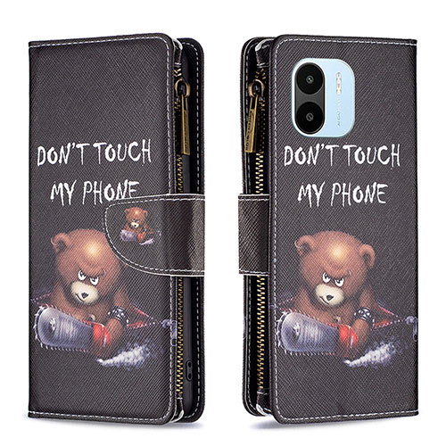 Leather Case Stands Fashionable Pattern Flip Cover Holder B04F for Xiaomi Redmi A2 Dark Gray