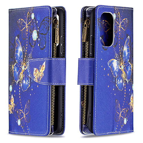 Leather Case Stands Fashionable Pattern Flip Cover Holder B04F for Xiaomi Redmi K40 Pro 5G Navy Blue