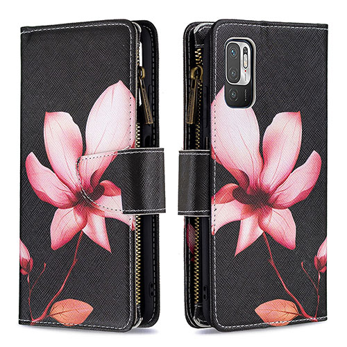 Leather Case Stands Fashionable Pattern Flip Cover Holder B04F for Xiaomi Redmi Note 10 5G Red