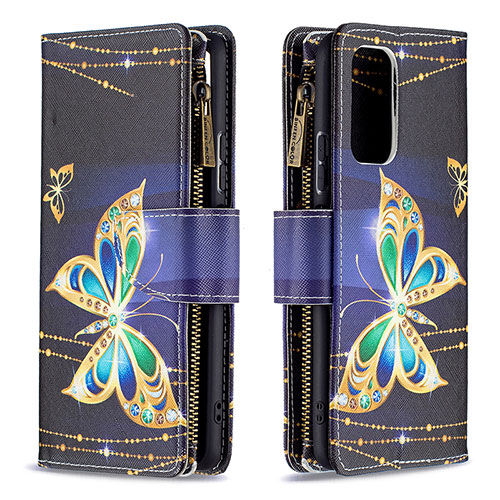 Leather Case Stands Fashionable Pattern Flip Cover Holder B04F for Xiaomi Redmi Note 10 Pro 4G Black