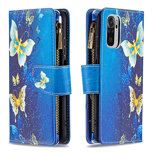 Leather Case Stands Fashionable Pattern Flip Cover Holder B04F for Xiaomi Redmi Note 10S 4G Blue