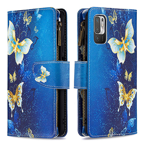 Leather Case Stands Fashionable Pattern Flip Cover Holder B04F for Xiaomi Redmi Note 10T 5G Blue