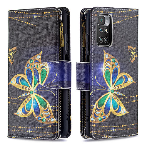 Leather Case Stands Fashionable Pattern Flip Cover Holder B04F for Xiaomi Redmi Note 11 4G (2021) Black
