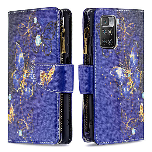 Leather Case Stands Fashionable Pattern Flip Cover Holder B04F for Xiaomi Redmi Note 11 4G (2021) Navy Blue
