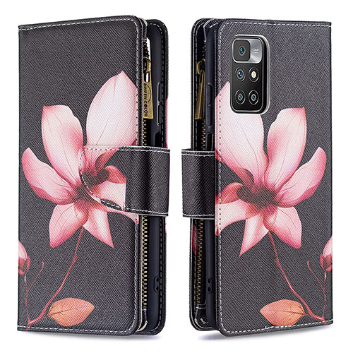 Leather Case Stands Fashionable Pattern Flip Cover Holder B04F for Xiaomi Redmi Note 11 4G (2021) Red