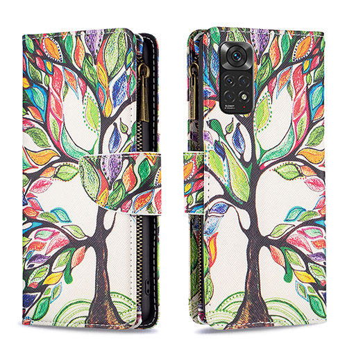 Leather Case Stands Fashionable Pattern Flip Cover Holder B04F for Xiaomi Redmi Note 11 4G (2022) Green