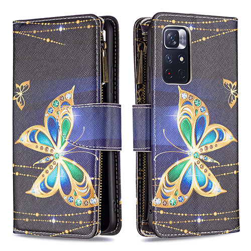 Leather Case Stands Fashionable Pattern Flip Cover Holder B04F for Xiaomi Redmi Note 11 5G Black