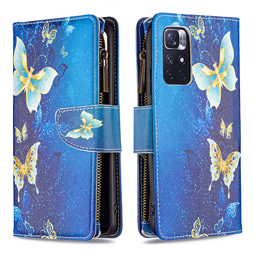 Leather Case Stands Fashionable Pattern Flip Cover Holder B04F for Xiaomi Redmi Note 11 5G Blue