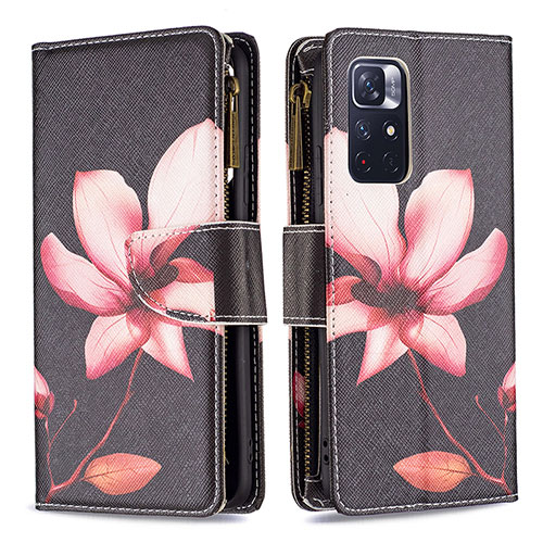 Leather Case Stands Fashionable Pattern Flip Cover Holder B04F for Xiaomi Redmi Note 11 5G Red