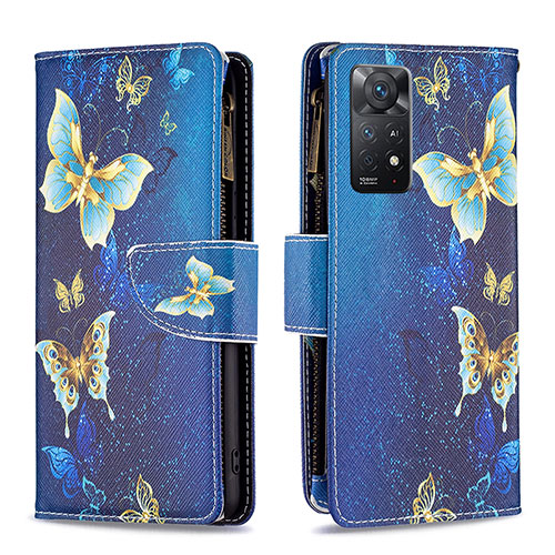 Leather Case Stands Fashionable Pattern Flip Cover Holder B04F for Xiaomi Redmi Note 11 Pro 4G Blue