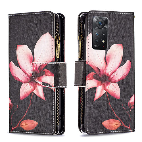 Leather Case Stands Fashionable Pattern Flip Cover Holder B04F for Xiaomi Redmi Note 11 Pro 4G Red