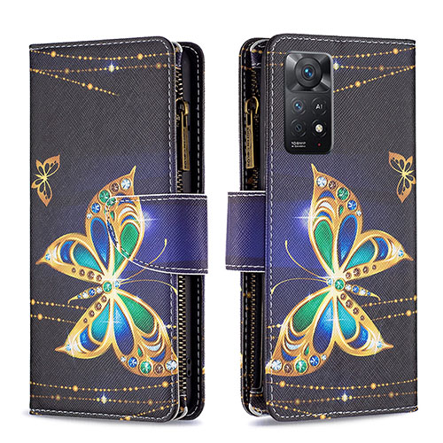 Leather Case Stands Fashionable Pattern Flip Cover Holder B04F for Xiaomi Redmi Note 11 Pro 5G Black