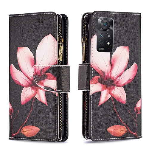 Leather Case Stands Fashionable Pattern Flip Cover Holder B04F for Xiaomi Redmi Note 11 Pro 5G Red