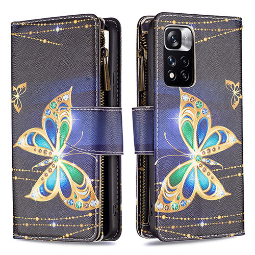 Leather Case Stands Fashionable Pattern Flip Cover Holder B04F for Xiaomi Redmi Note 11 Pro+ Plus 5G Black