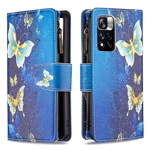 Leather Case Stands Fashionable Pattern Flip Cover Holder B04F for Xiaomi Redmi Note 11 Pro+ Plus 5G Blue