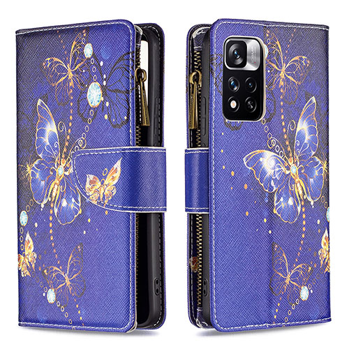 Leather Case Stands Fashionable Pattern Flip Cover Holder B04F for Xiaomi Redmi Note 11 Pro+ Plus 5G Navy Blue