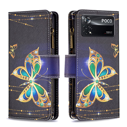 Leather Case Stands Fashionable Pattern Flip Cover Holder B04F for Xiaomi Redmi Note 11E Pro 5G Black