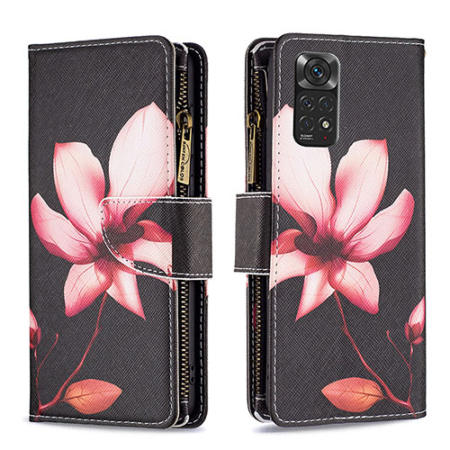 Leather Case Stands Fashionable Pattern Flip Cover Holder B04F for Xiaomi Redmi Note 11S 4G Red