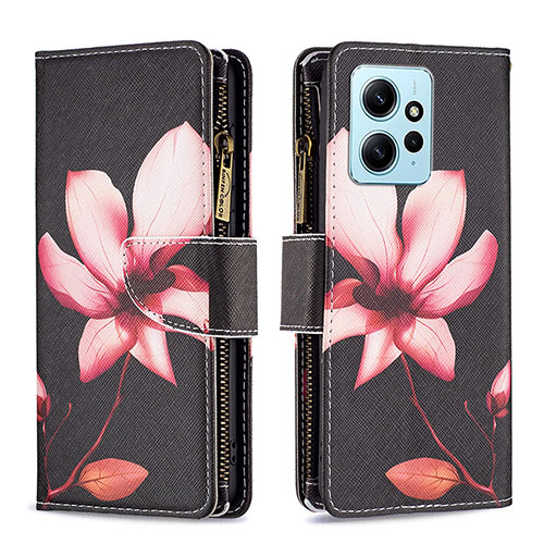 Leather Case Stands Fashionable Pattern Flip Cover Holder B04F for Xiaomi Redmi Note 12 4G Red