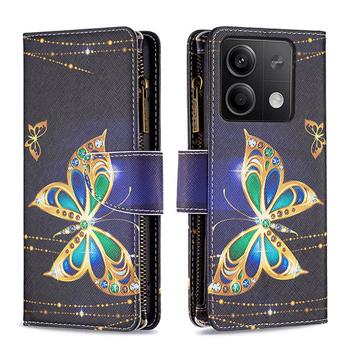 Leather Case Stands Fashionable Pattern Flip Cover Holder B04F for Xiaomi Redmi Note 13 5G Black