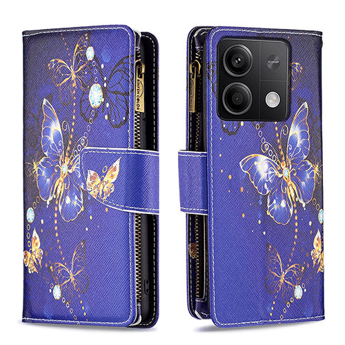 Leather Case Stands Fashionable Pattern Flip Cover Holder B04F for Xiaomi Redmi Note 13 5G Navy Blue