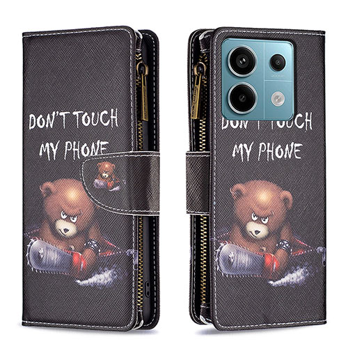 Leather Case Stands Fashionable Pattern Flip Cover Holder B04F for Xiaomi Redmi Note 13 Pro 5G Dark Gray