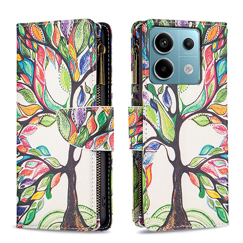 Leather Case Stands Fashionable Pattern Flip Cover Holder B04F for Xiaomi Redmi Note 13 Pro 5G Green