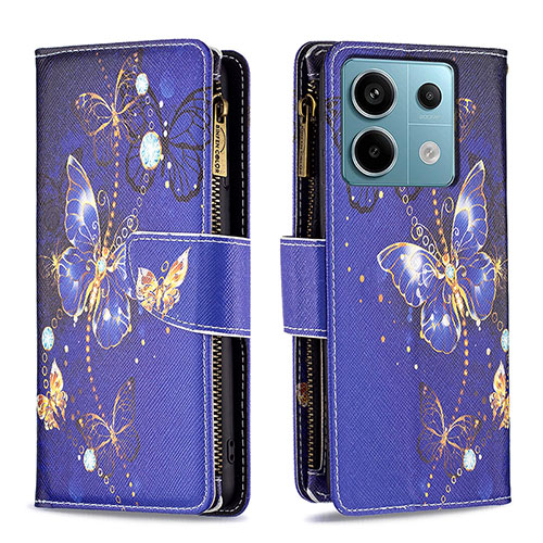 Leather Case Stands Fashionable Pattern Flip Cover Holder B04F for Xiaomi Redmi Note 13 Pro 5G Navy Blue