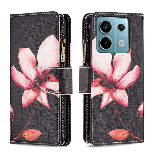 Leather Case Stands Fashionable Pattern Flip Cover Holder B04F for Xiaomi Redmi Note 13 Pro 5G Red