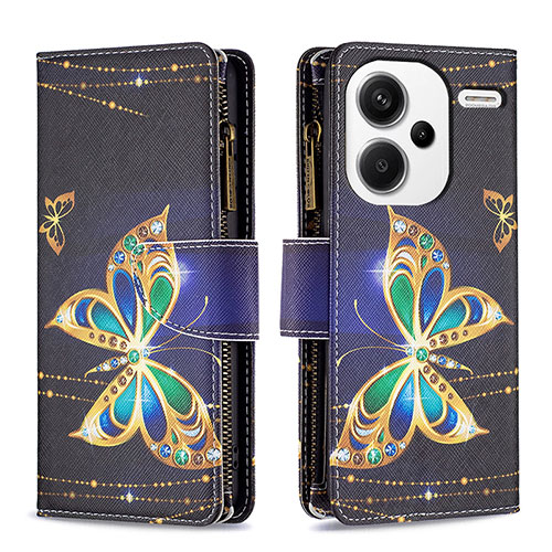 Leather Case Stands Fashionable Pattern Flip Cover Holder B04F for Xiaomi Redmi Note 13 Pro+ Plus 5G Black