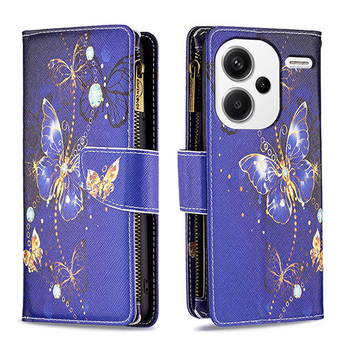 Leather Case Stands Fashionable Pattern Flip Cover Holder B04F for Xiaomi Redmi Note 13 Pro+ Plus 5G Navy Blue