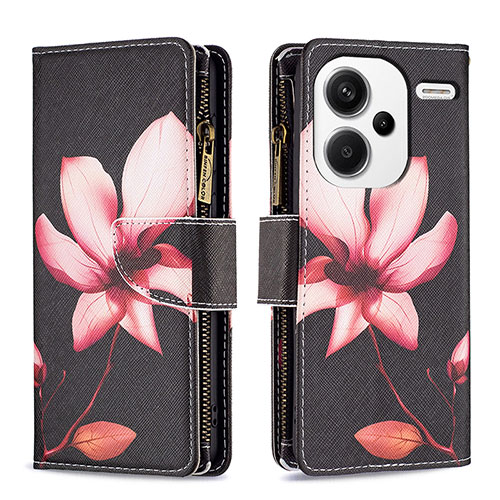 Leather Case Stands Fashionable Pattern Flip Cover Holder B04F for Xiaomi Redmi Note 13 Pro+ Plus 5G Red